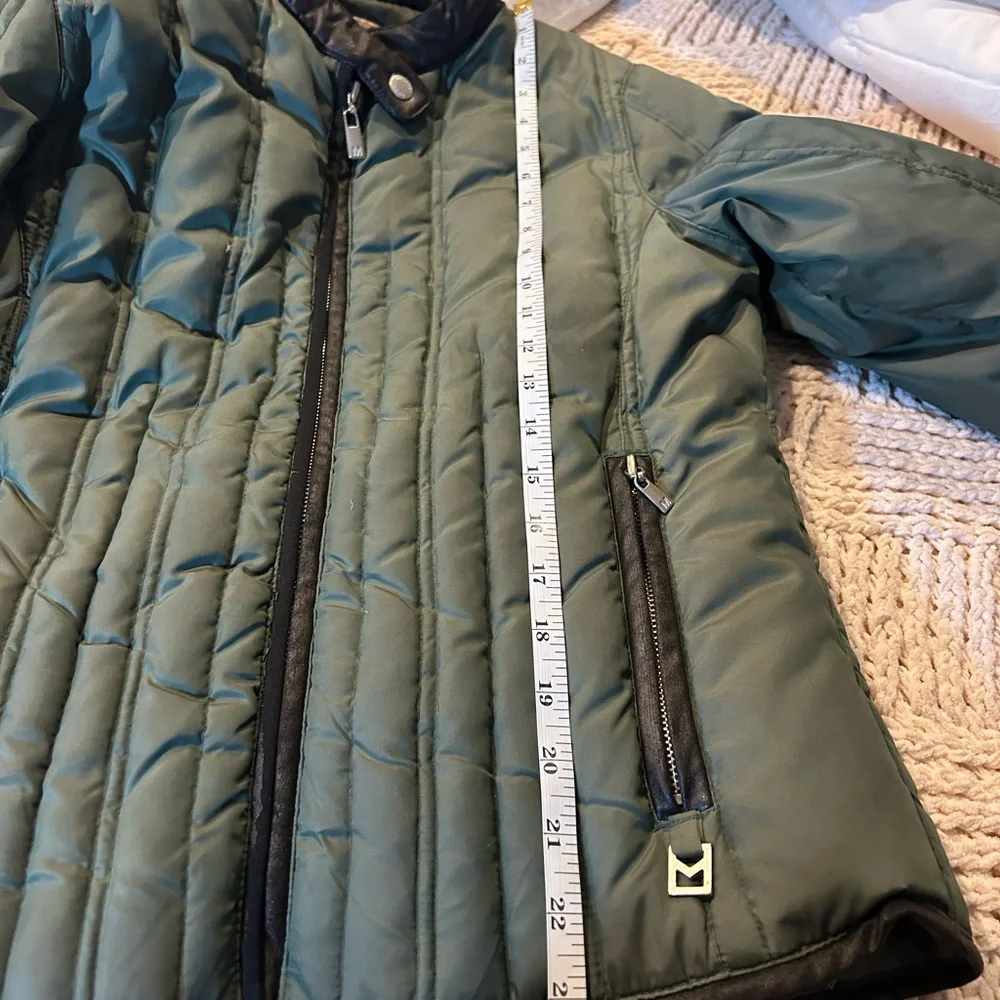 Michael Kors Olive Green Quilted Jacket with Faux Leather Detailing